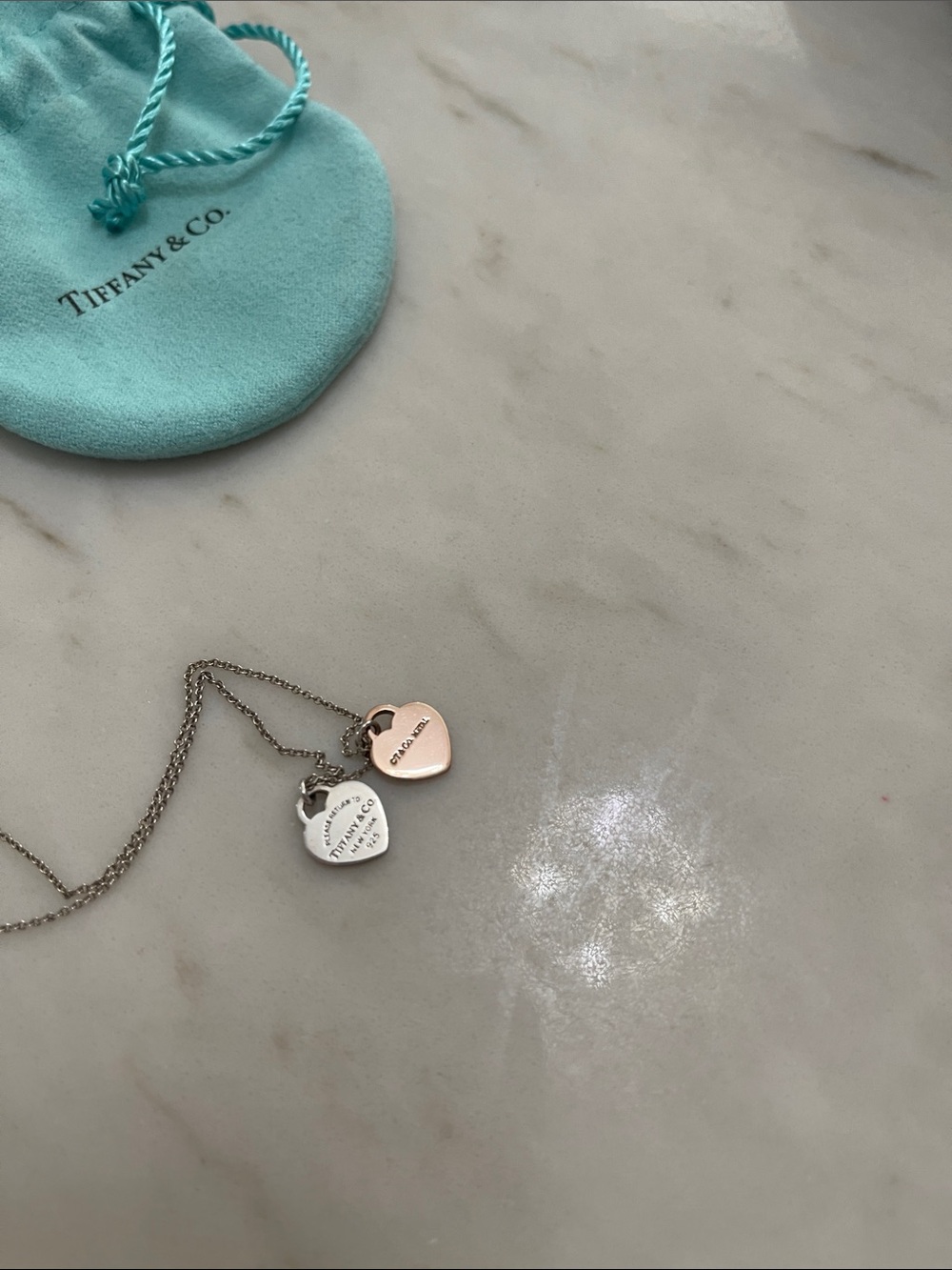 Tiffany & Co. Double Heart Pendant Necklace with Signature Blue Pouch - Picture 2 of 2